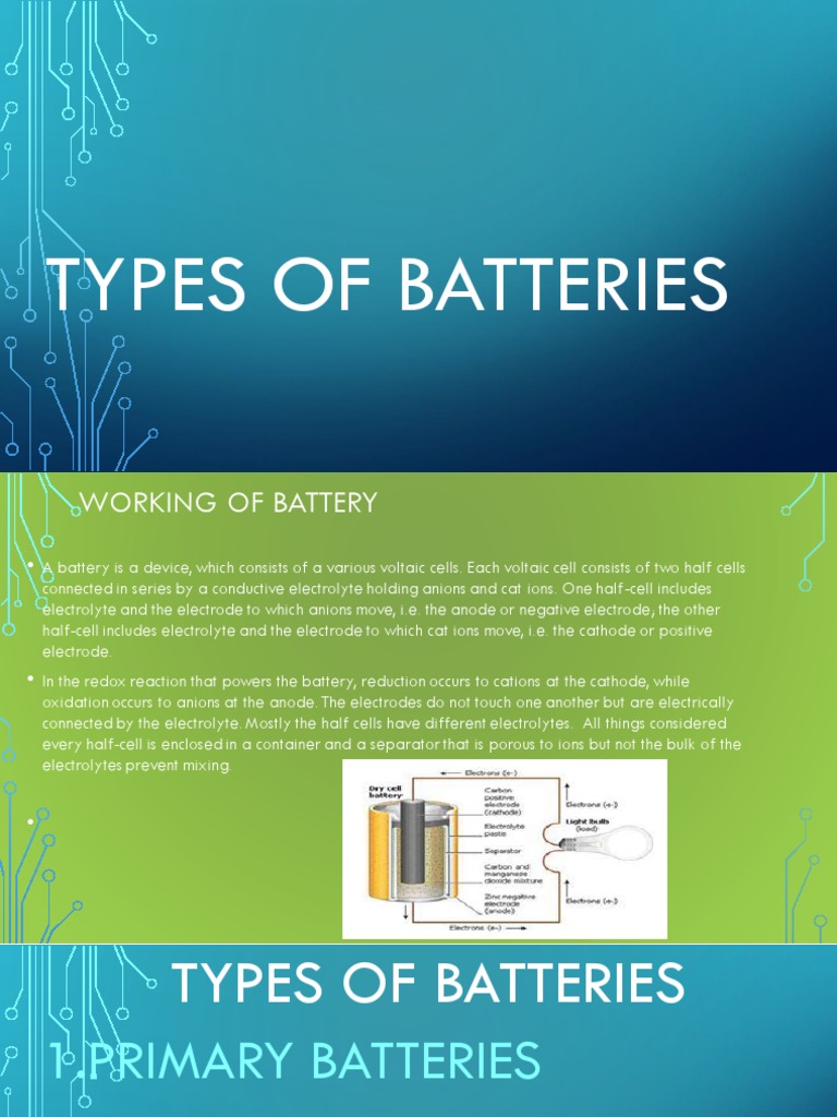 Types of Batteries PDF Rechargeable Battery Electrode