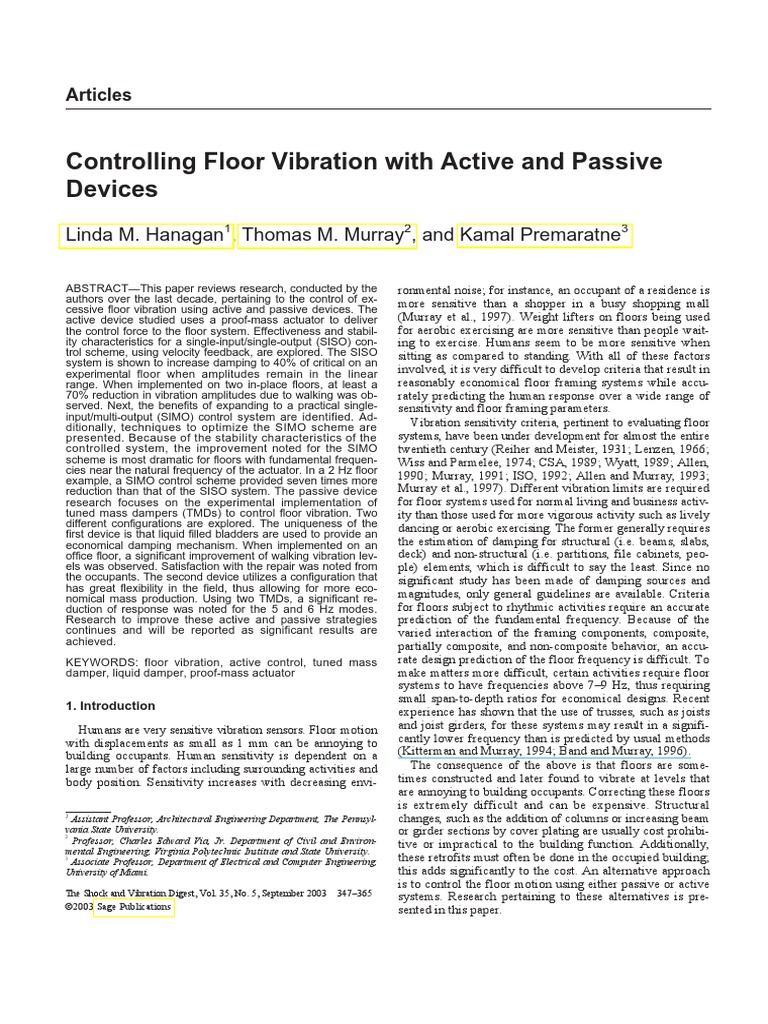 Controlling Floor Vibration With Active PDF | PDF | Control Theory ...