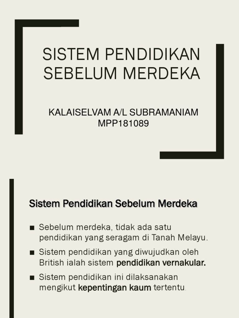 Sistem Pendidikan Sebelum Merdeka Pdf