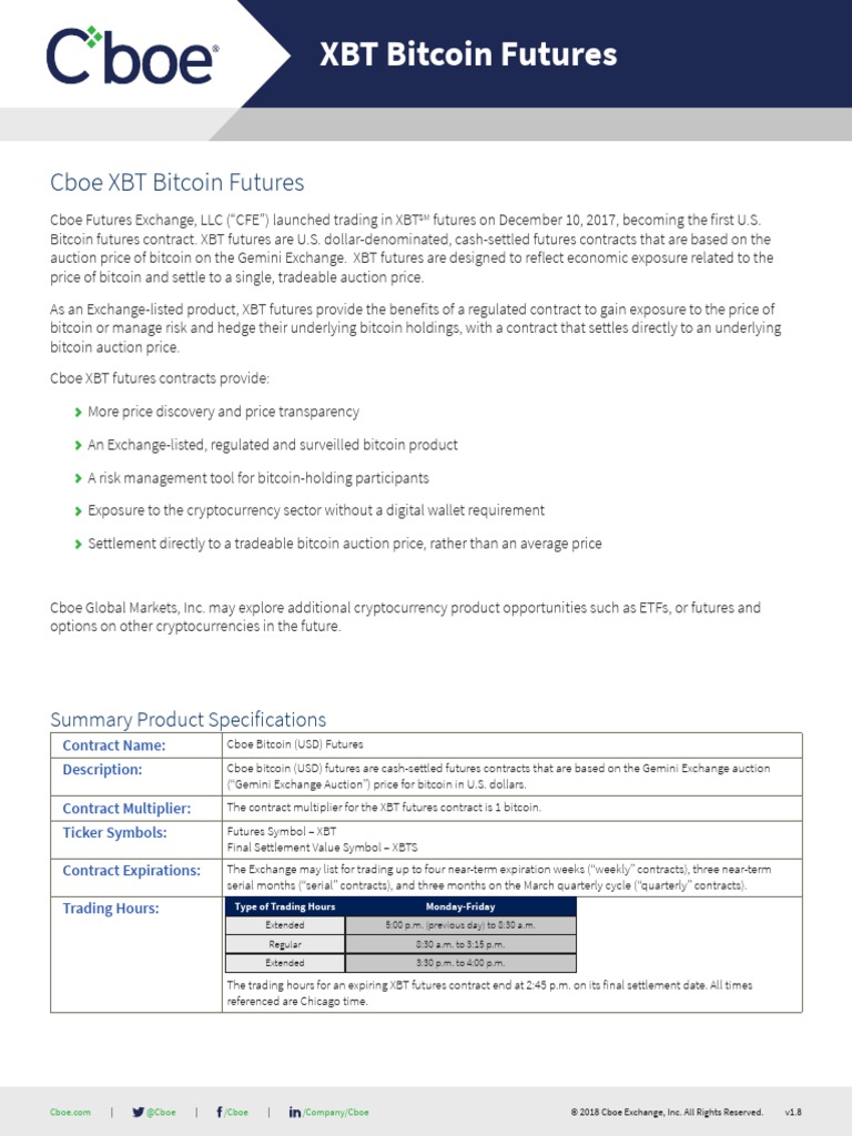 Cboe XBT Bitcoin Futures | PDF | Futures Exchange | Futures Contract
