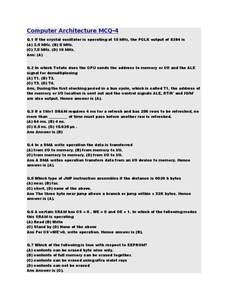 Computer Architecture MCQ | PDF | Central Processing Unit | Input/Output