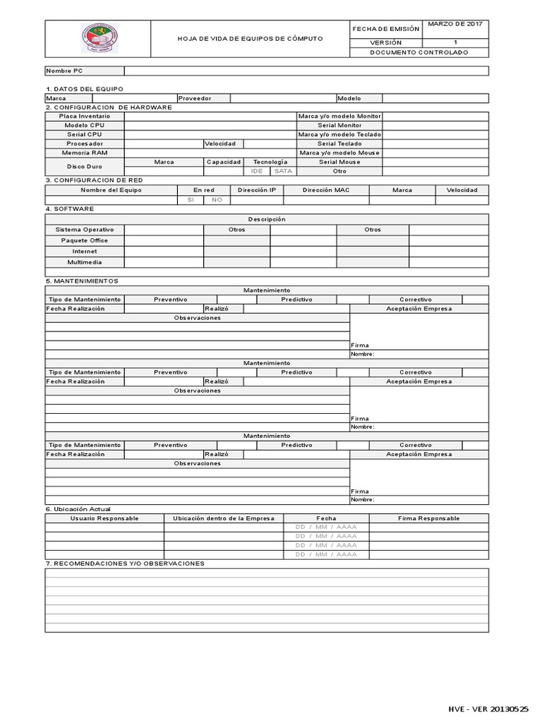 Formato HV Equipos de Computo | PDF | Hardware de la computadora ...