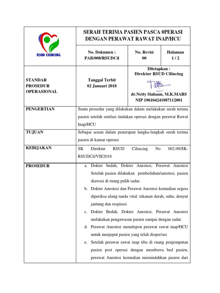 Spo Serah Terima Pasien Ranap Print | PDF