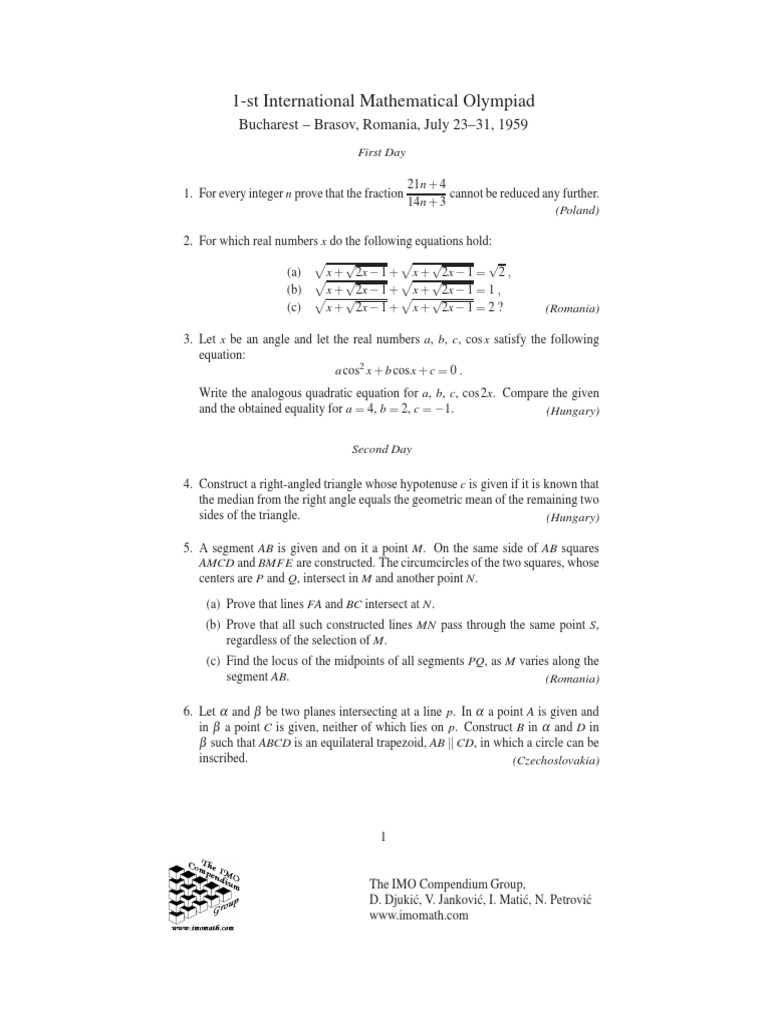 IMO Problems 1959 PDF PDF Triangle Elementary Geometry