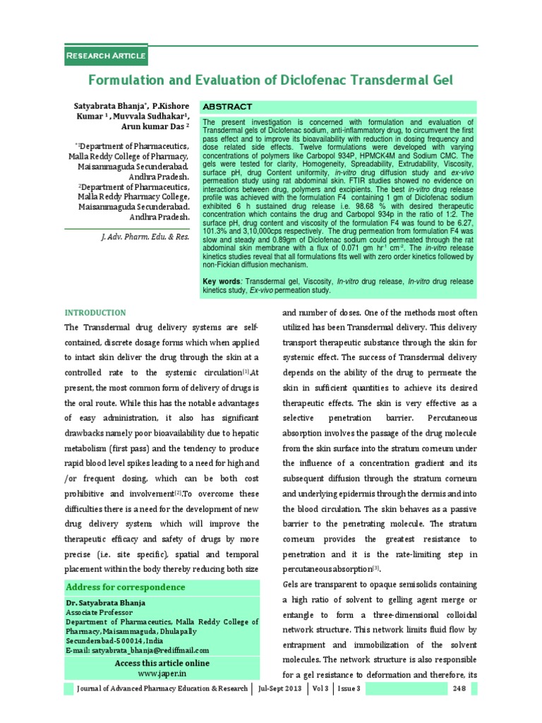Diclofenac Transdermal Gel Formulation | PDF | Pharmaceutical ...