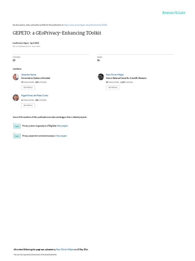 GEPETO: Toolkit for GeoPrivacy Enhancement | PDF | Privacy | Cluster ...