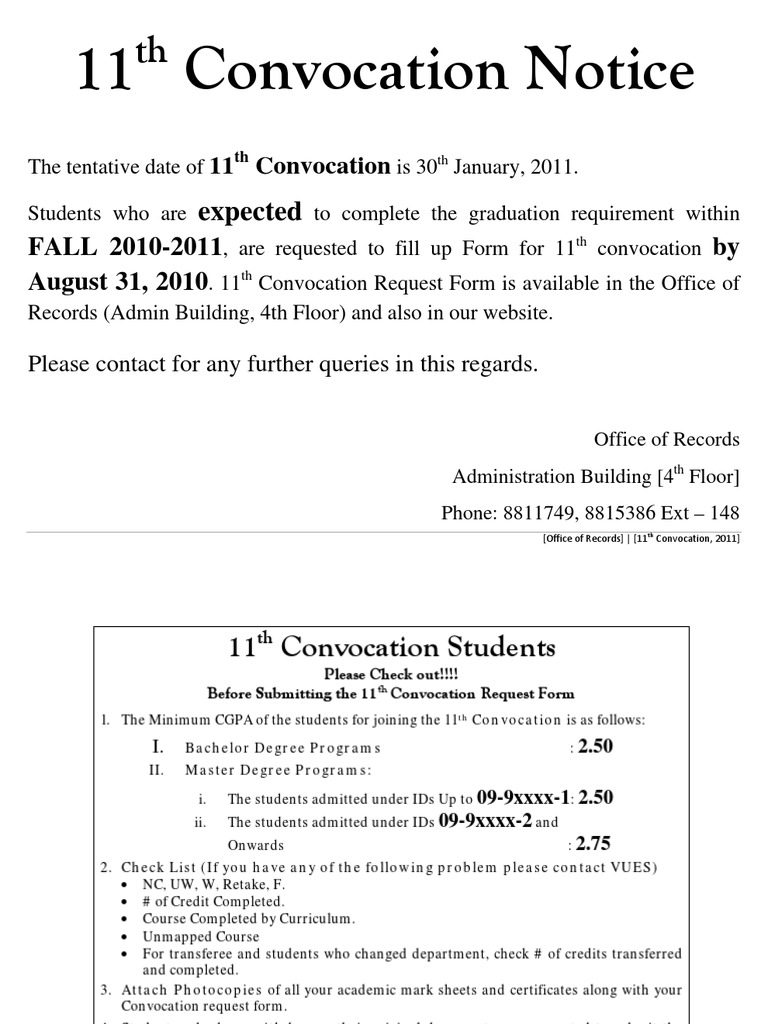 11th Convocation Notice | PDF | Academia | Learning
