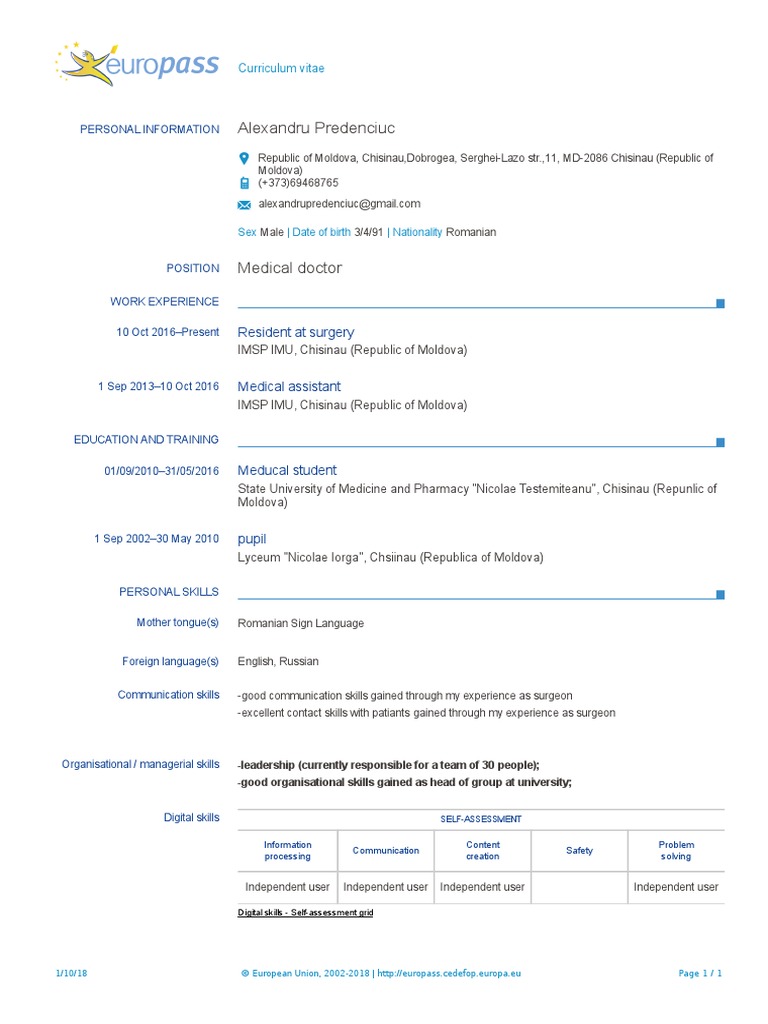 Cv Europass 20181001 Predenciuc En Behavior Modification Learning