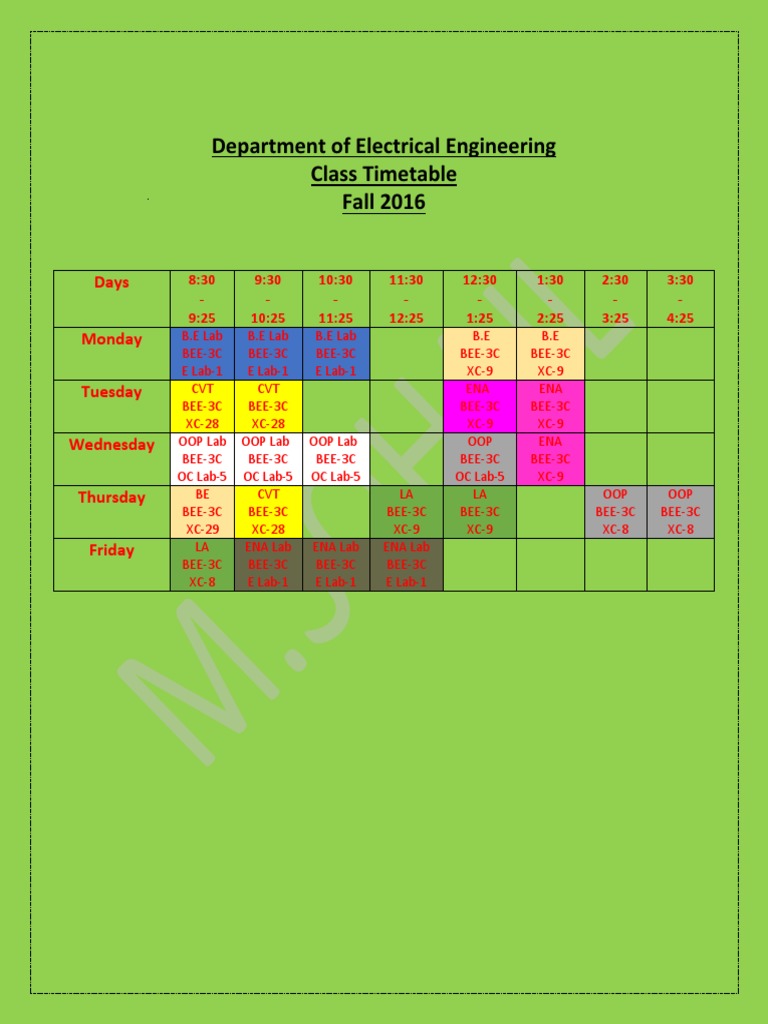 Electrical Engineering Fall 2016 Timetable | PDF | Teaching Methods ...