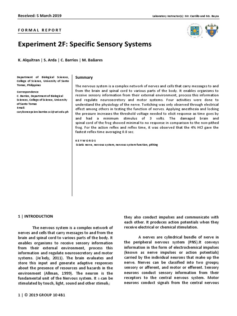 Experiment 2F: Specific Sensory Systems: Received: 5 March 2019 | PDF ...