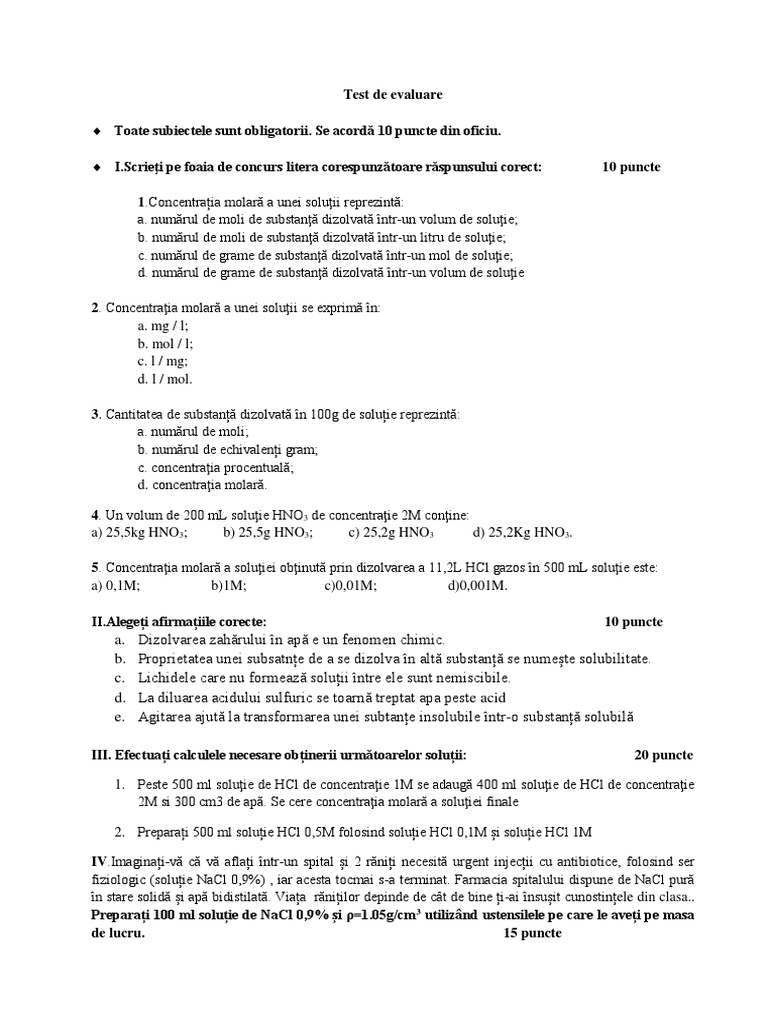Test de Evaluare Sol 1 | PDF