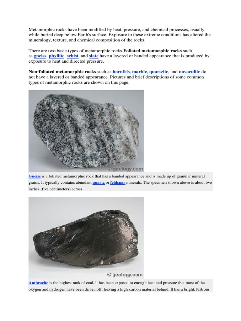 Gneiss Phyllite Schist Slate NonFoliated Metamorphic Rocks Such As PDF
