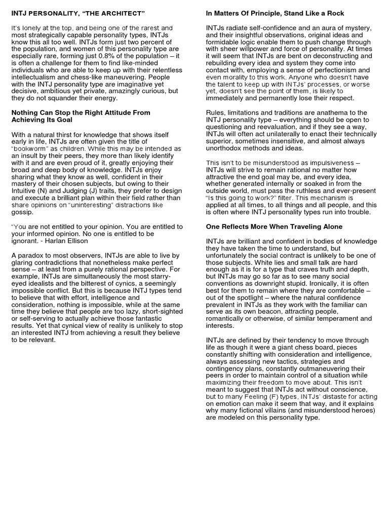Understanding the INTJ Personality Type | PDF | Personality Type | Reason