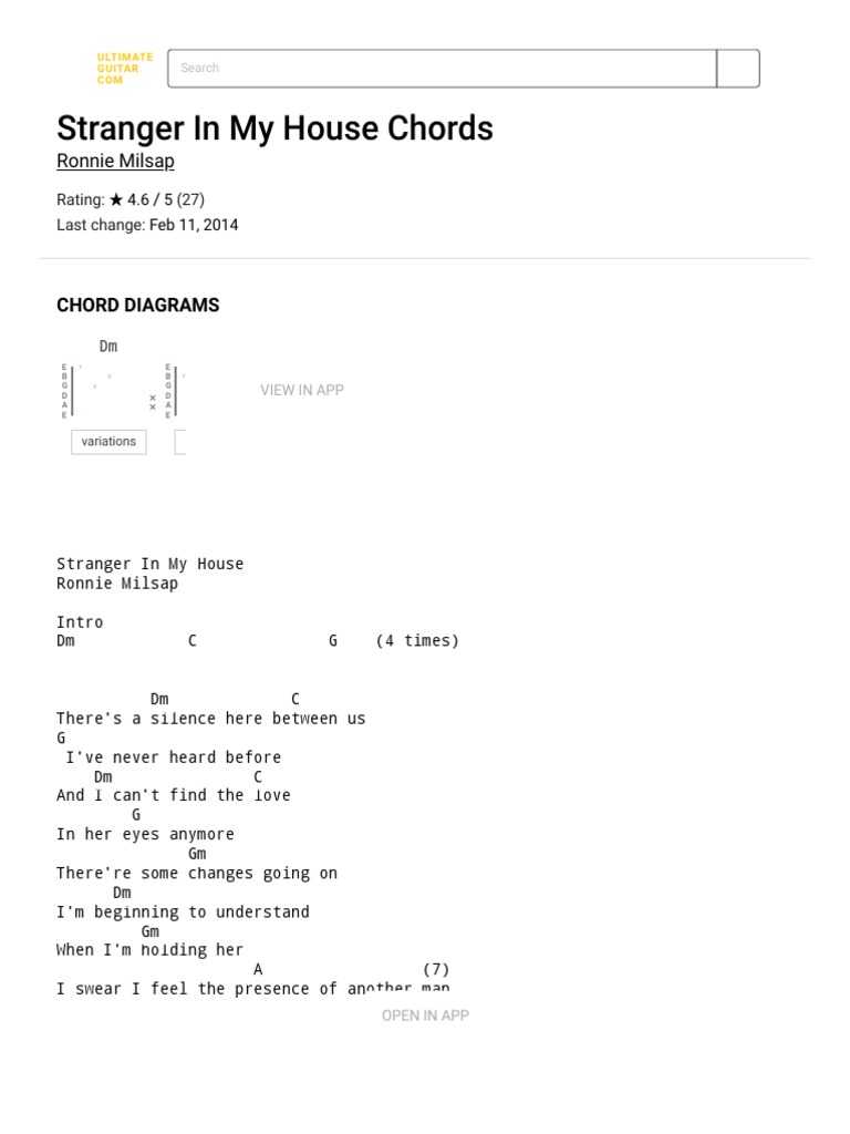 Stranger in My House Chords by Ronnie Milsap PDF Leisure