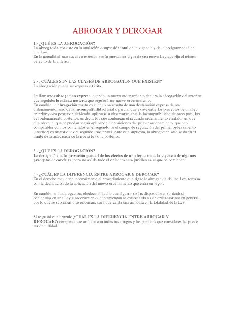 Diferencias entre Abrogación y Derogación | PDF