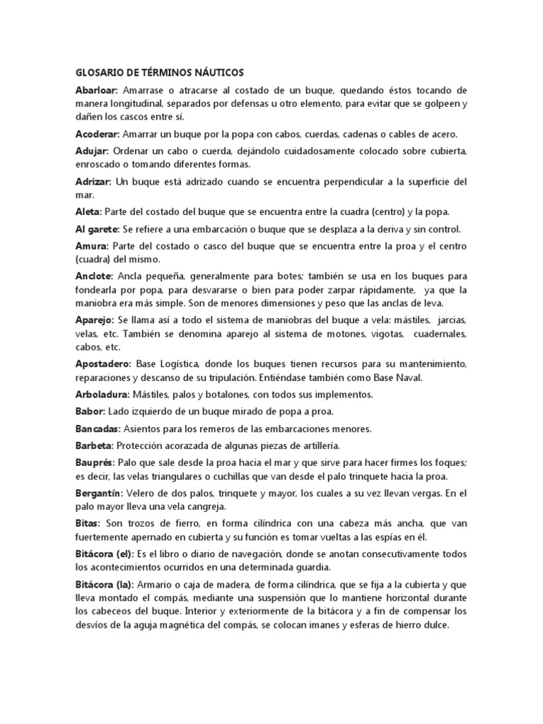 Glosario de Términos Náuticos PDF Mástil (Vela) Aparejo