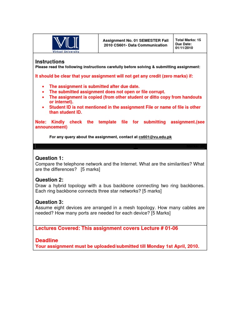 CS601 Data Communication Assignment Guide | PDF | Finance & Money ...