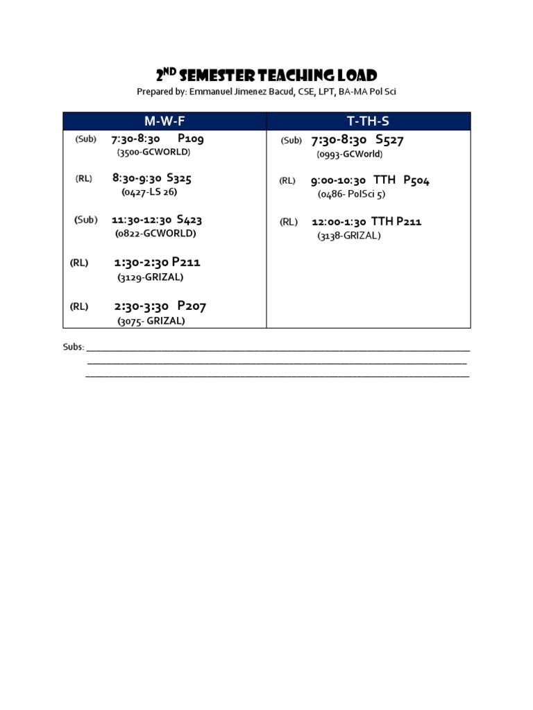 2nd Semester Teaching Schedule Overview | PDF