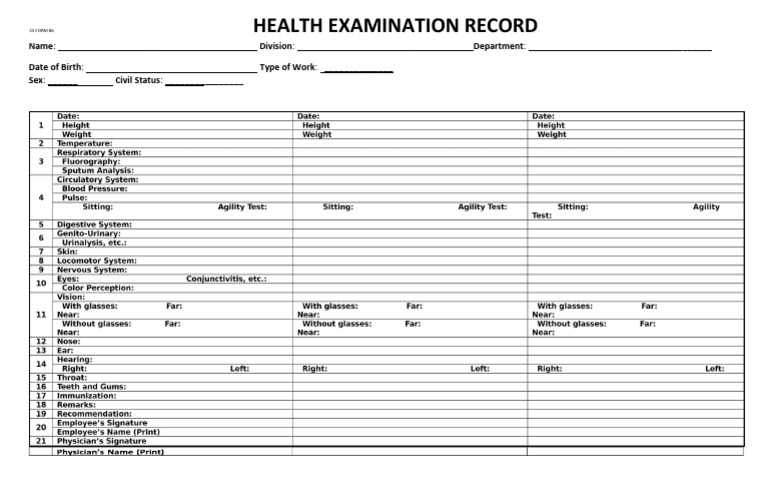 Health Examination Record Cs Form 86 PDF