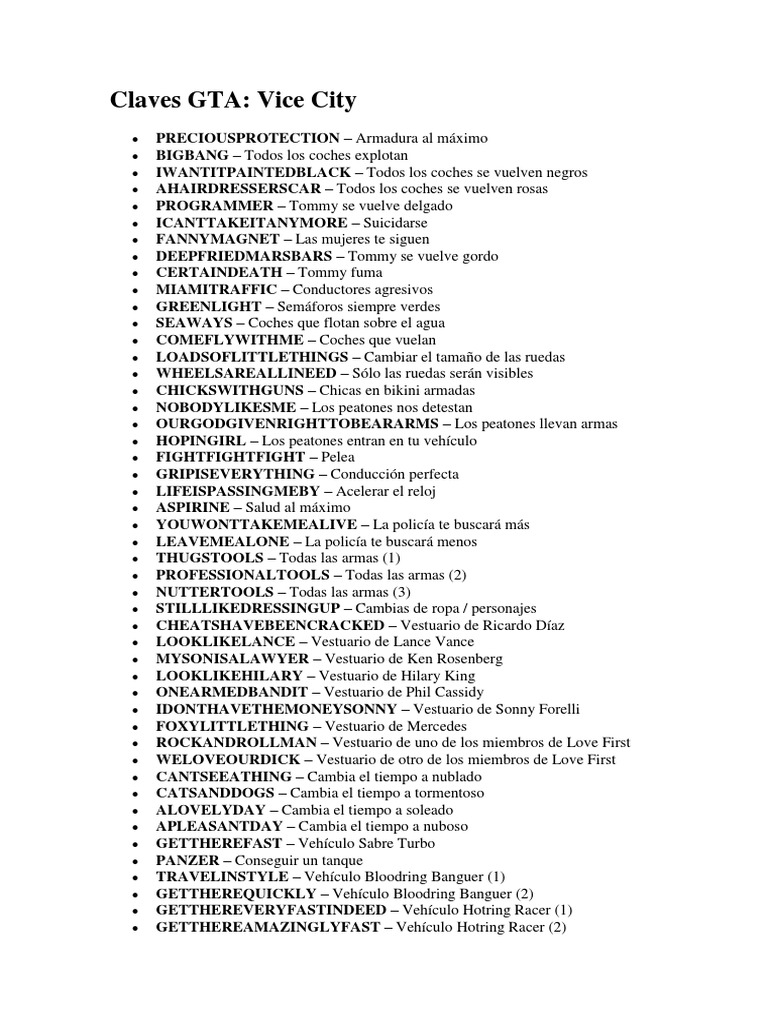 Claves GTA PDF Tanques Arsenal