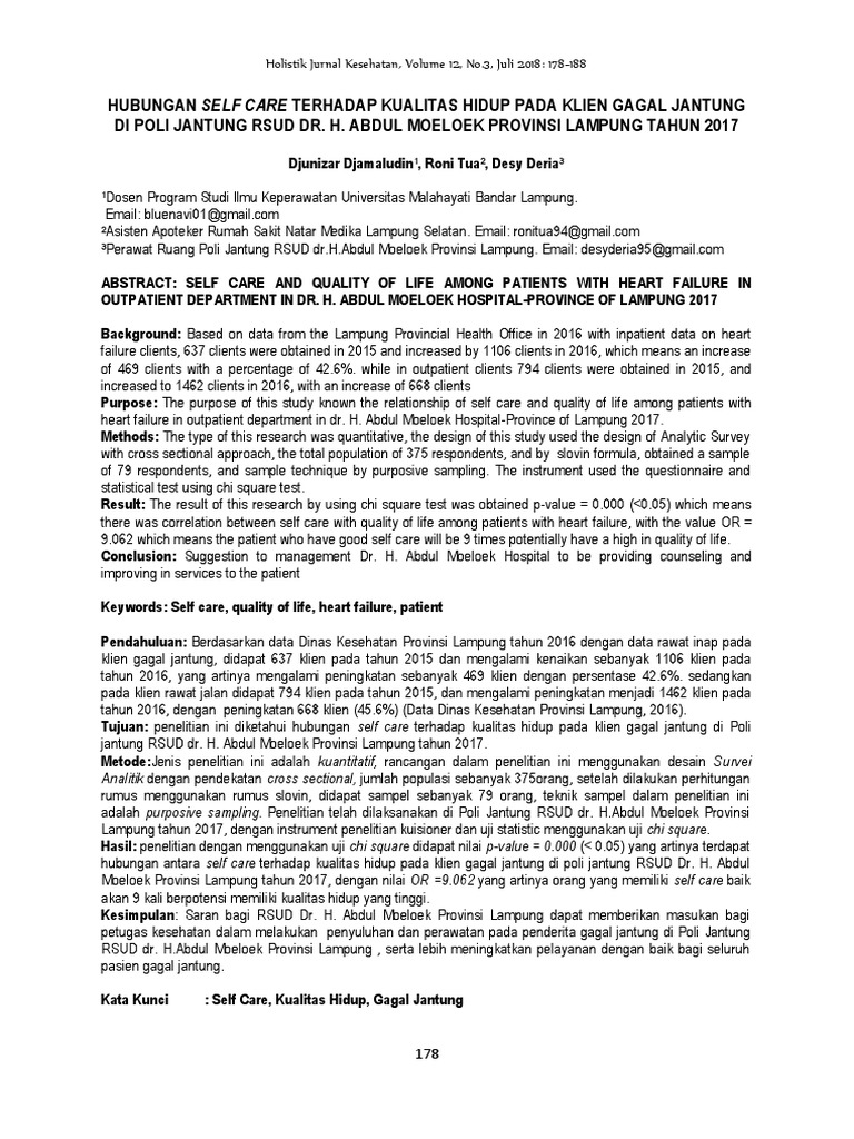 Self Care and Quality of Life in Heart Failure | PDF | Patient ...
