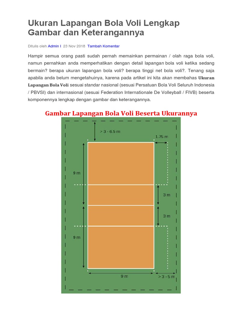 Ukuran Lapangan Bola Voli Lengkap Gambar Dan Keterangannya PDF