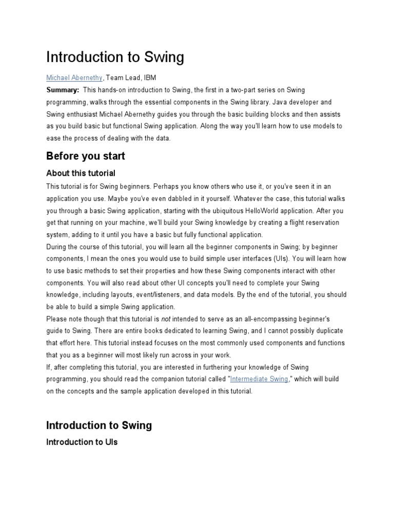 Introduction To Swing: Before You Start | PDF | Model–View–Controller ...