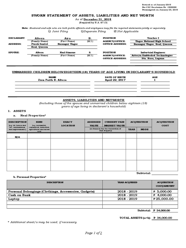 Saln Form Revised 2015 Aira | PDF | Identity Document | Mergers And ...