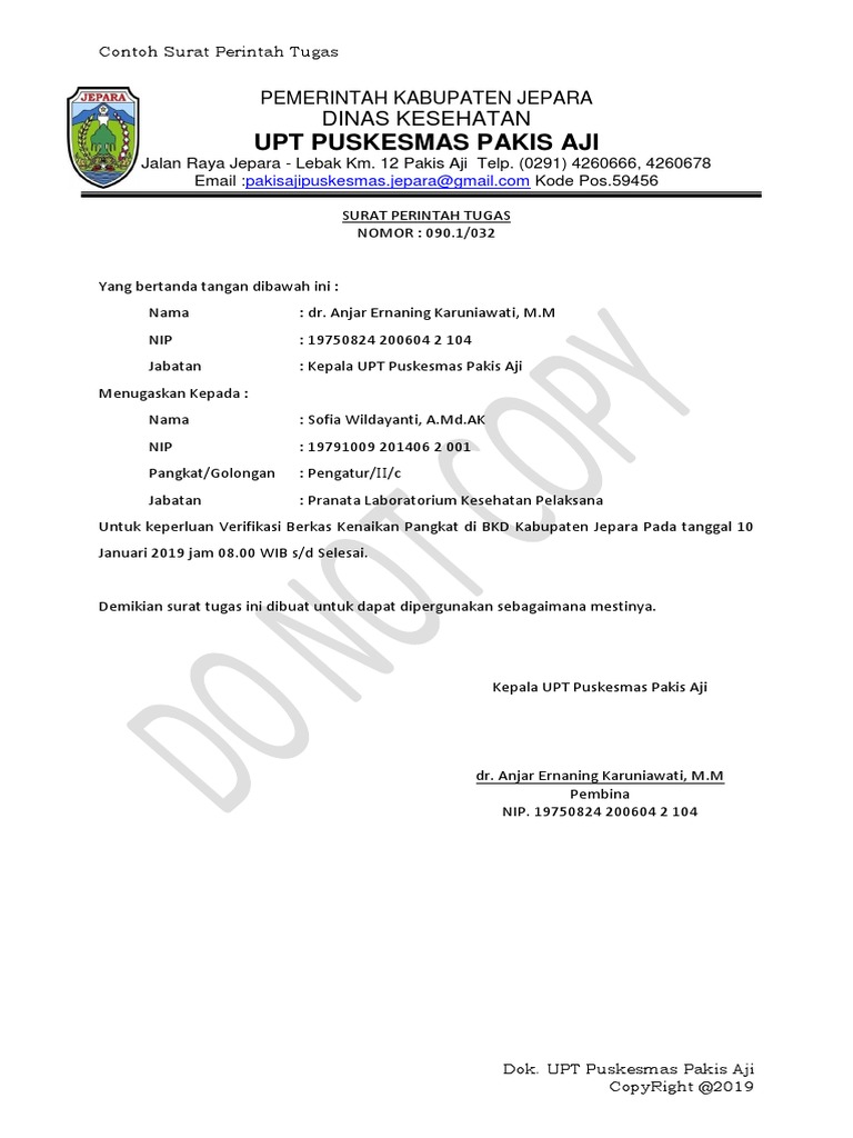 Contoh Surat Perintah Tugas Puskesmas Kumpulan Contoh Surat