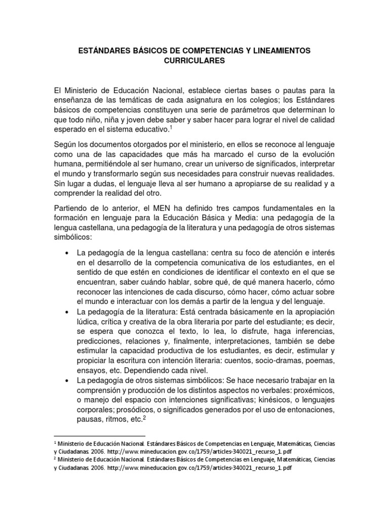 Estándares Básicos de Competencias en Lenguaje | PDF | Pedagogía ...
