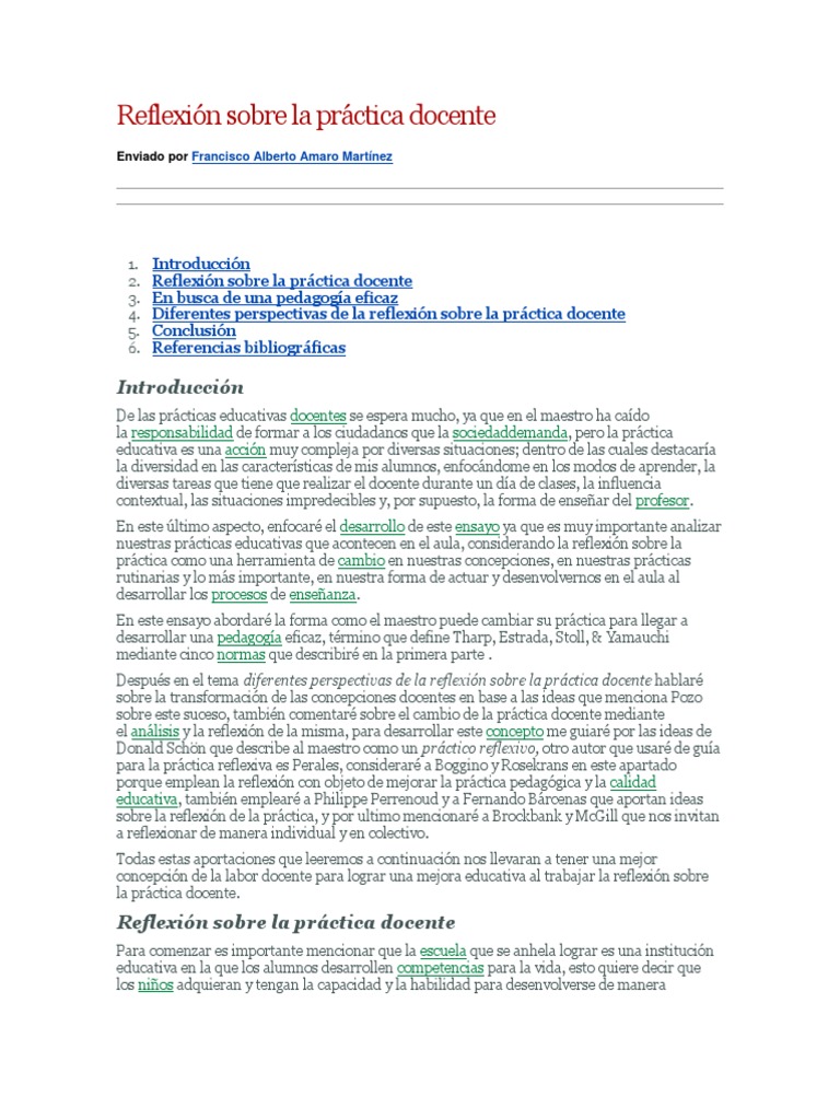 Reflexión sobre la práctica docente | PDF | Maestros | Salón de clases