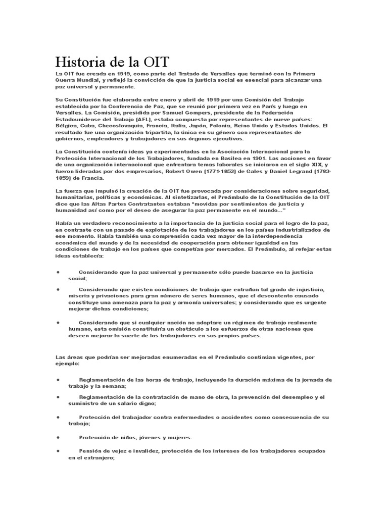 Creación y evolución de la OIT | PDF | Organización Internacional del ...