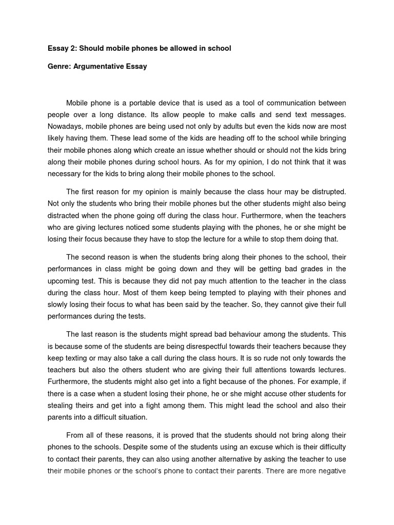 Argumentative Essay Cell Phones In School Telegraph