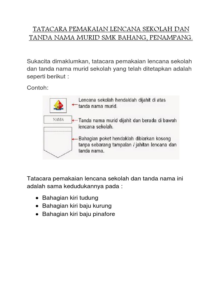 Contoh Pemakaian Lencana Dan Tanda Nama Murid