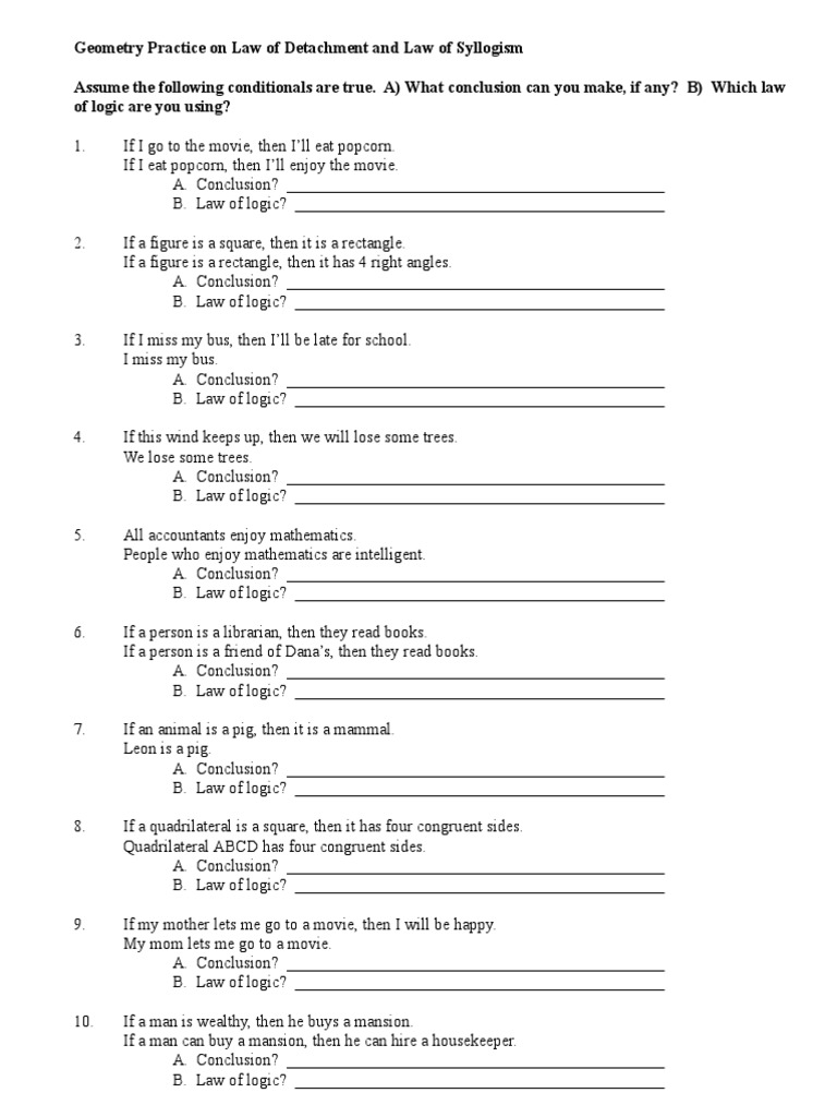 Geometry Practice On Law of Detachment and Law of Syllogism | PDF |  Rectangle | Teaching Mathematics