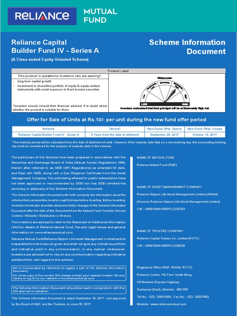 Scheme Information Document Reliance Capital Builder Fund IV Series