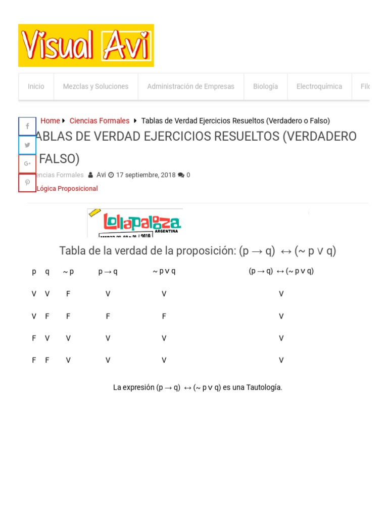 Ejercicios De Tablas De Verdad Resueltos Tablas de Verdad Ejercicios Resueltos (Verdadero, Falso) | PDF |  Proposición | Verdad