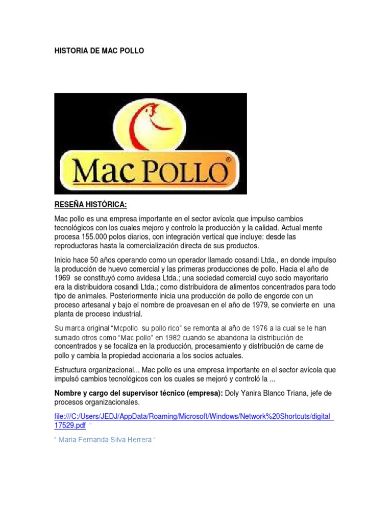 Historia de Mac Pollo | PDF | Calidad (comercial) | Análisis de Riesgo y  Puntos Críticos de Control