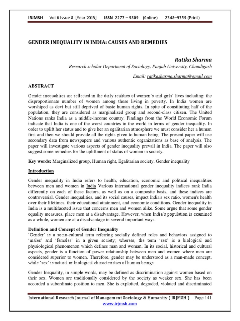 Gender Inequality in India: Causes & Solutions | PDF | Gender | Gender ...