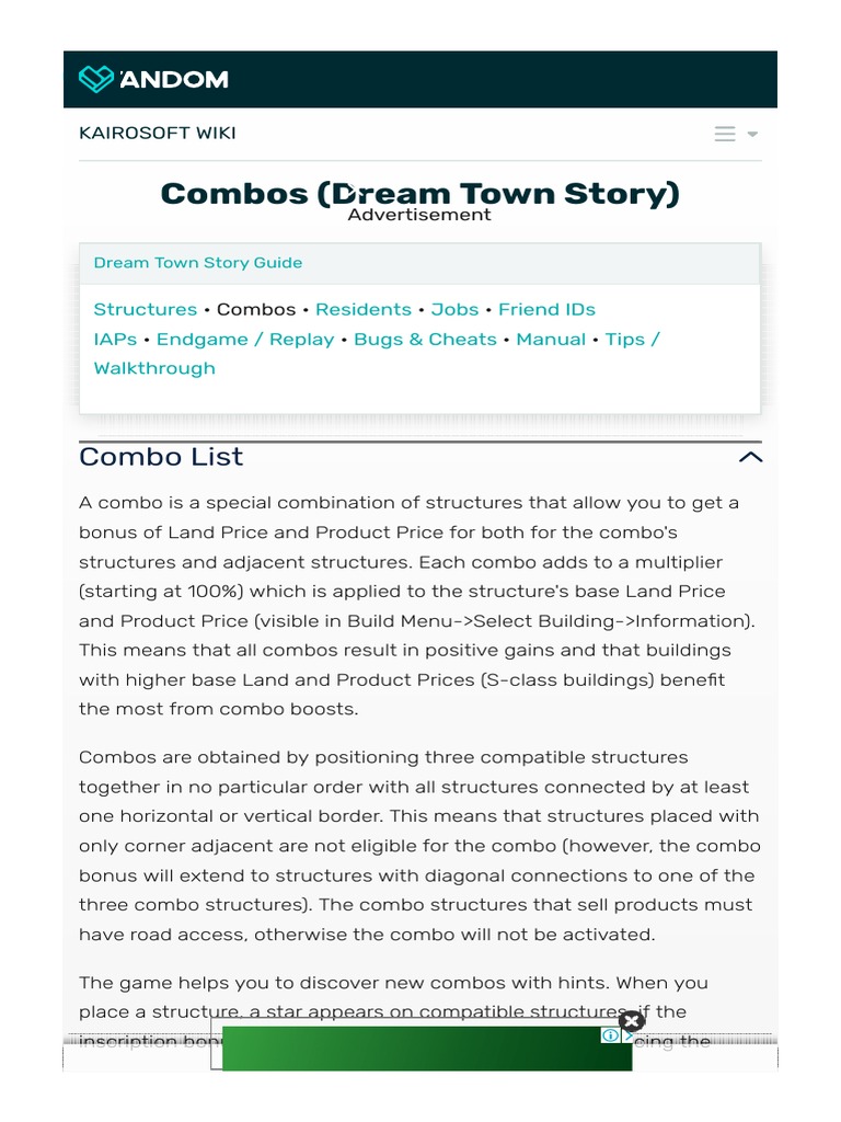 Dream Town Story Combo Guide PDF Leisure Restaurant And Catering