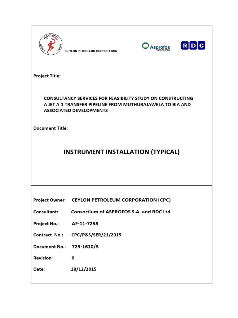 Instrument Installations (Typical) PDF Flow Measurement Pipe