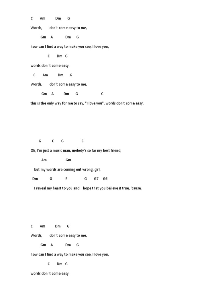 Traduction Francaise De La Chanson Words Don T Come Easy F. R. David, Words don't come easy (tablature).docx