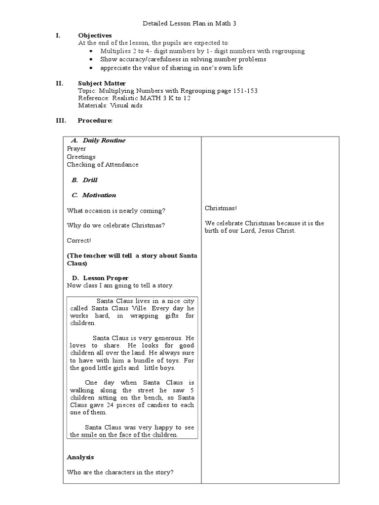 Detailed Lesson Plan in Math 3 PDF | PDF | Santa Claus | Christmas