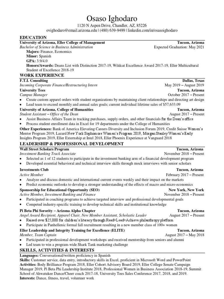 Osaso Ighodaro Resume March 2019 | PDF | Investment Banking | Economies
