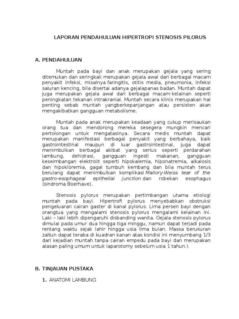 Laporan Pendahuluan Hipertropi Stenosis Pilorus Pdf