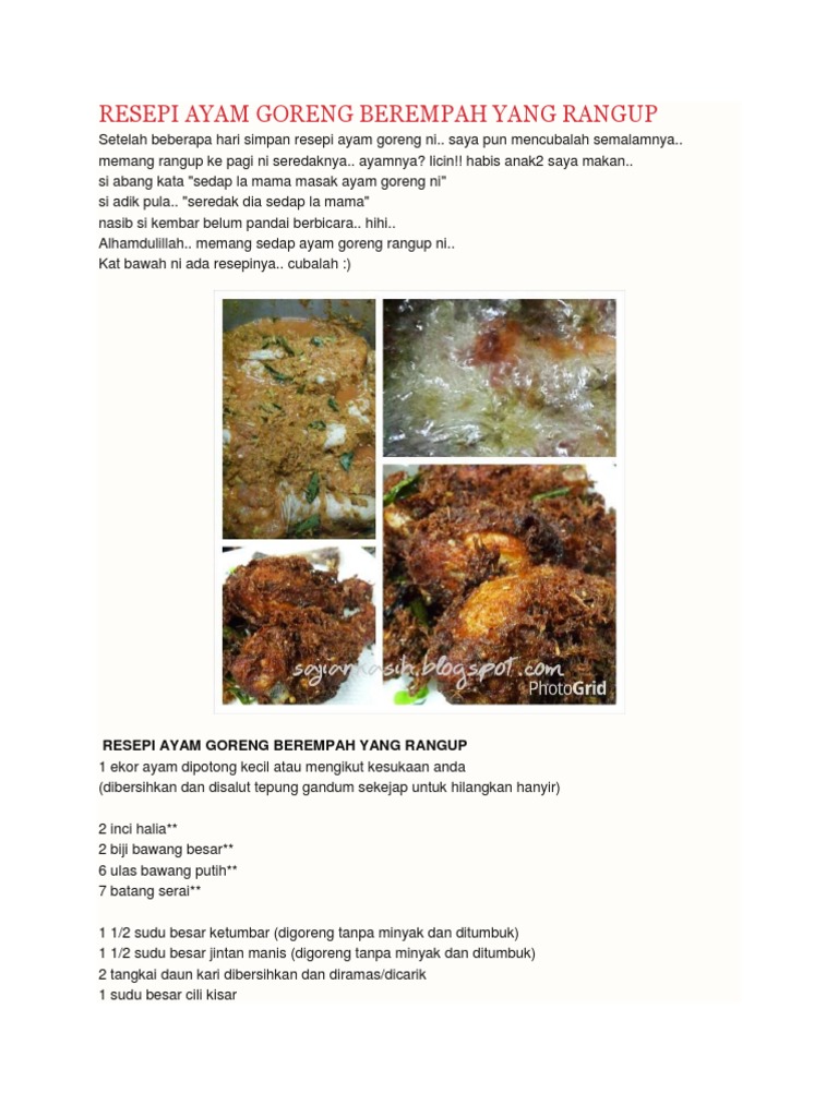 Resepi Ayam Goreng Berempah Yang Rangup Pdf