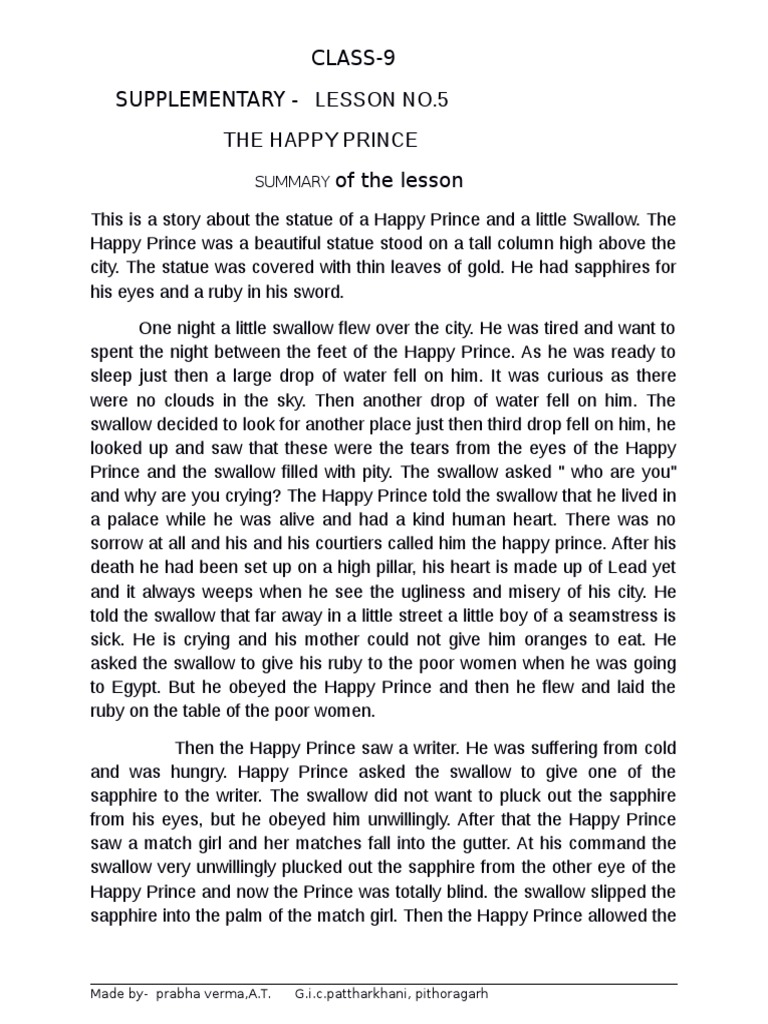 The Happy Prince | PDF | The Happy Prince And Other Tales | Storytelling