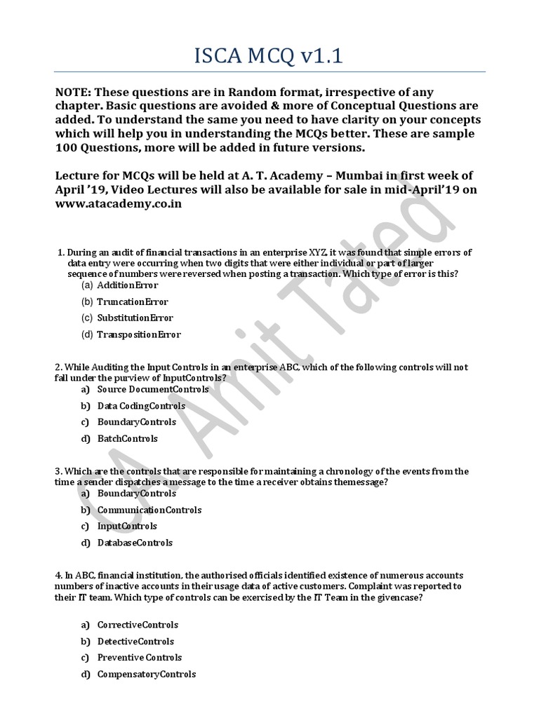 Isca MCQ V1.1 | PDF | Decision Support System | Information Security