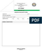 Cot-Rpms: Teacher I-Iii Observation Note Form