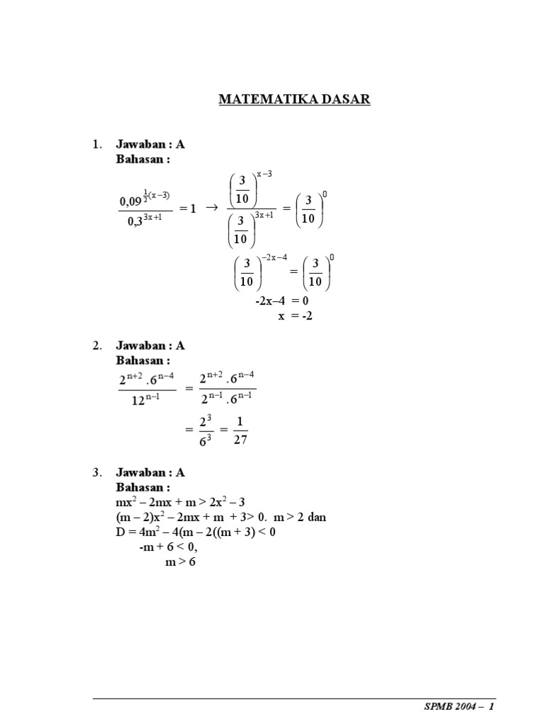 Soal Matematika Dasar | PDF